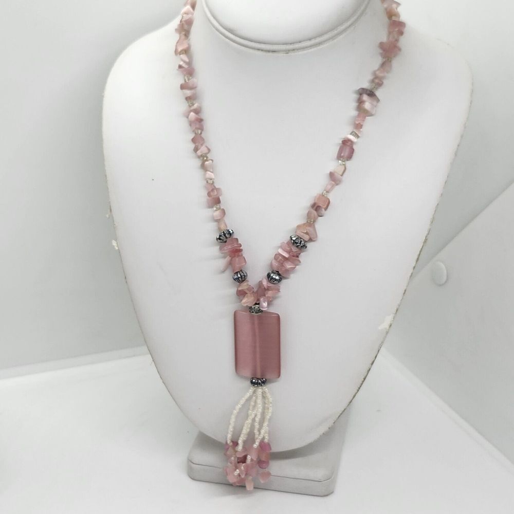 Vintage‎ Pink Cats Eye Faux Pearl Necklace